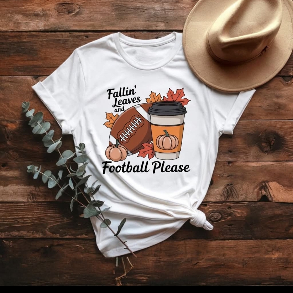 Gildan White Fallin' Leaves and Football Tee